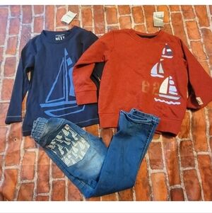 Next Direct Boys Boat Nautical Set Outfit 3/4 3 4 Sweatshirt Shirt Jeans